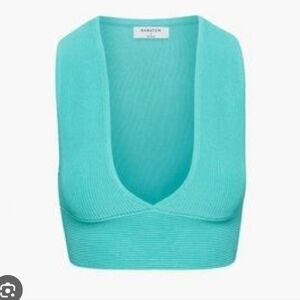 Babaton Aritzia Sculpt Knit Deep V Tank Top Cropped Turquoise Womens Size Small